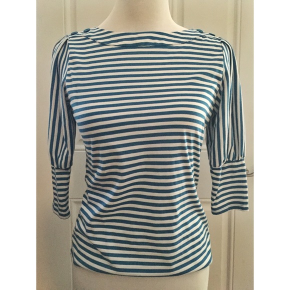 Apostrophe Petite Teal and White Striped Top