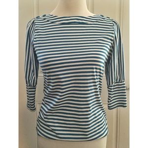 Apostrophe Petite Teal and White Striped Top
