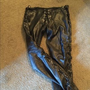 Lace Up Leather Black Leather Pants
