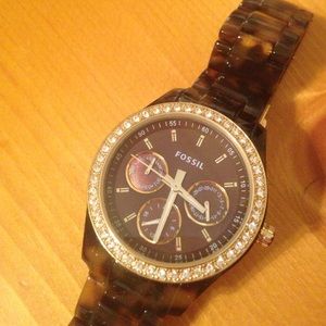 Tortoise shell fossil watch