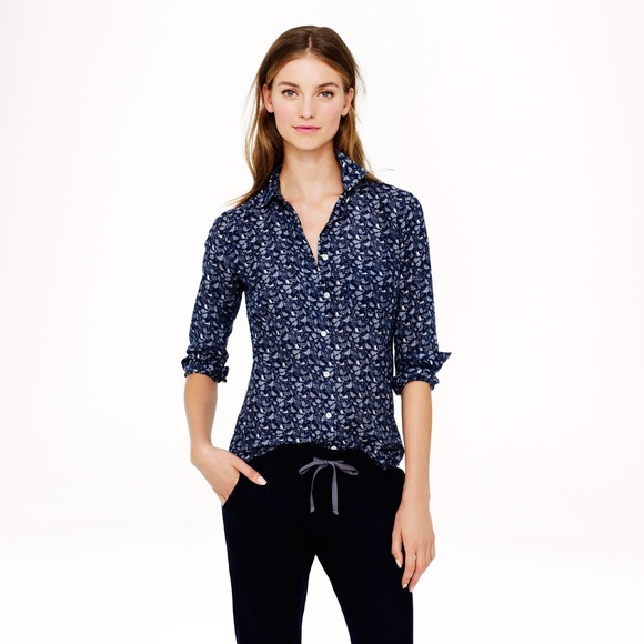 J.Crew navy shirt with bird print sz 4
