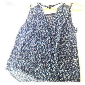 Blue pattern deep v tank top