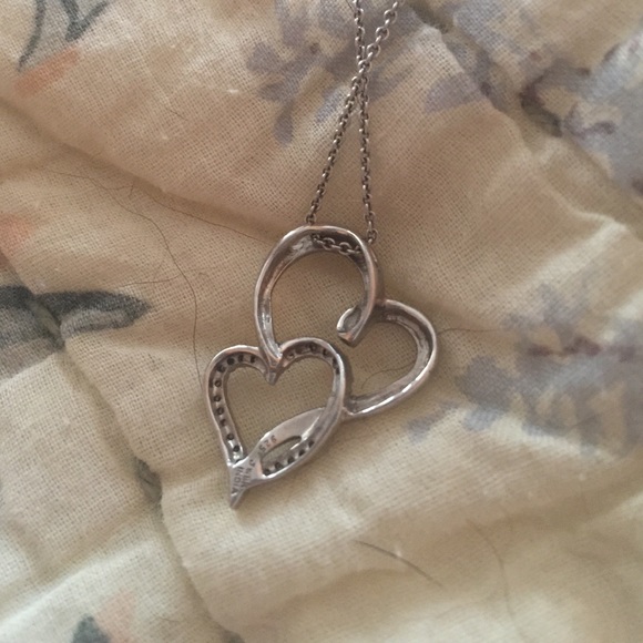 Sterling Silver Diamond Double Open Heart Necklace - Picture 2 of 3