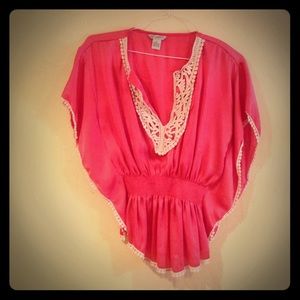 Peach/coral with cream trim blouse