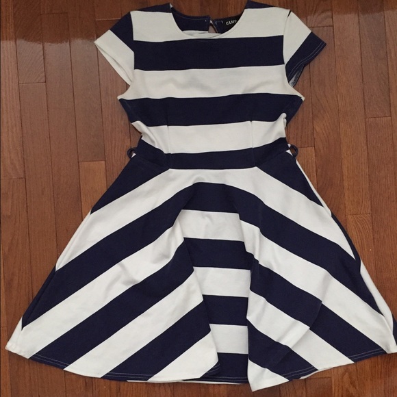 Asos Club L navy/white stripe dress 8 (fits 4-6) - Picture 2 of 4