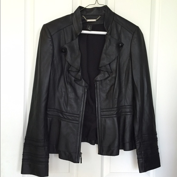 White House Black Market Ruffle Leather Jacket