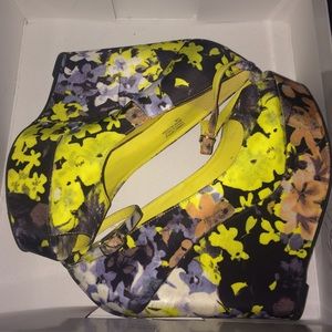 Black & yellow wedge sandals