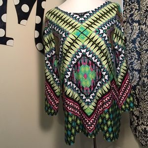 Multicolored and multi patterned bell sleeve top!