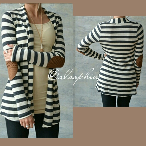 Sweaters - NEW ARRIVAL! The Bella Stripe Elbow Patch Cardigan