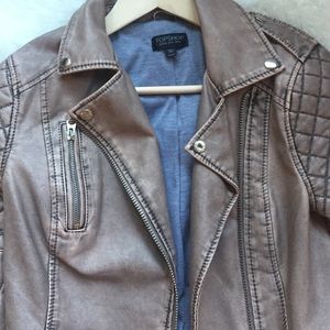 Faux leather motorcycle jacket in Taupe