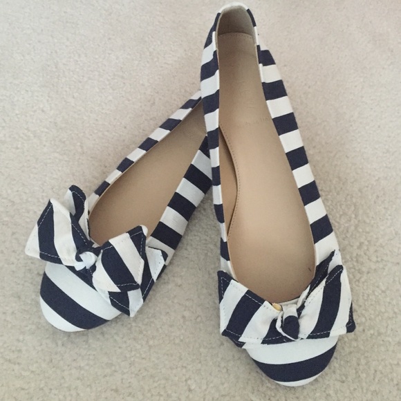 Navy blue and white ballet flats