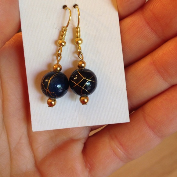 *last chance* navy and gold beaded earrings