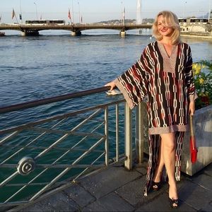 NORINA PRINT-BLOCKED HI-LO KIMONO-SLEEVE DRESS