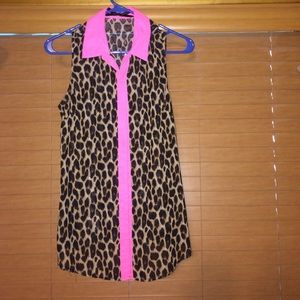 Button Down Top Cheetah Print
