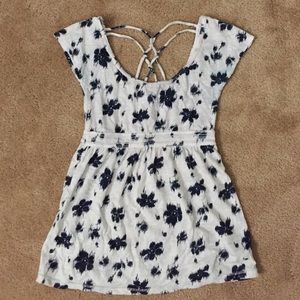 White & Navy Patterned Top