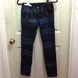 Leather and Denim Mixed Pants
