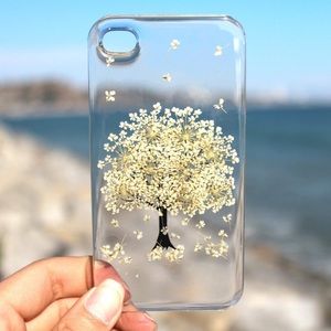 Handmade white tree blossom phone case