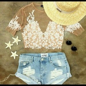 Sheer patterned crop top for love and lemons