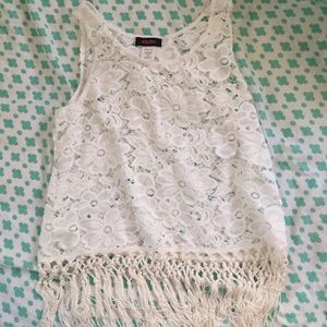Floral Crochet Fringe Crop