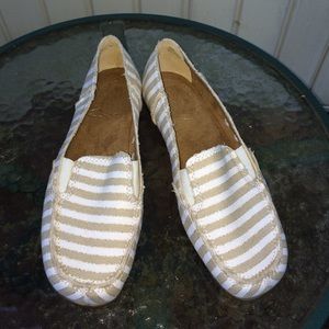 Gold/White Striped Canvas Slip on shoes