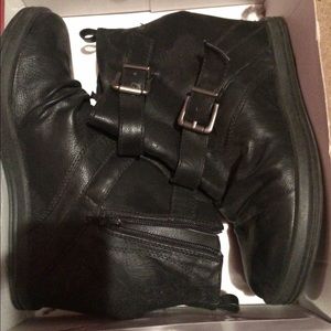 Black wedge booties