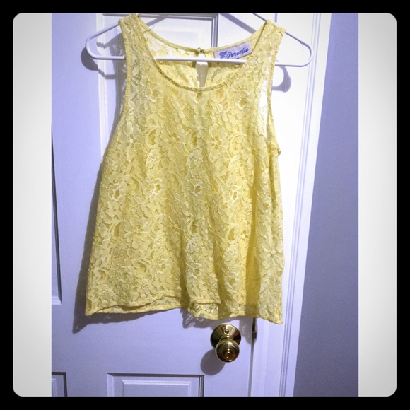 Pale yellow lace tank top