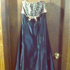 Black and gold, strapless, Jessica McClintock gown