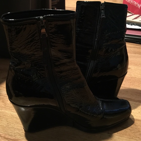 Black Patent Leather PRADA Boots with Wedge