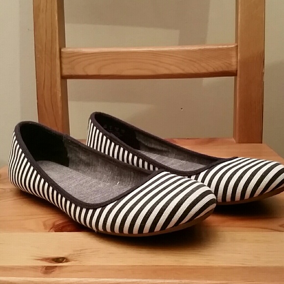 Navy Blue and White Striped Flats