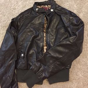 Olive pleather bomber jacket