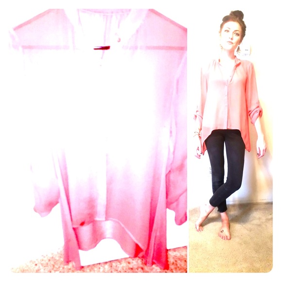 Coral Hi-low flowy button up blouse