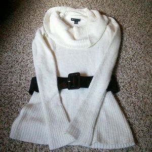 Cowl neck sweater w/ belt