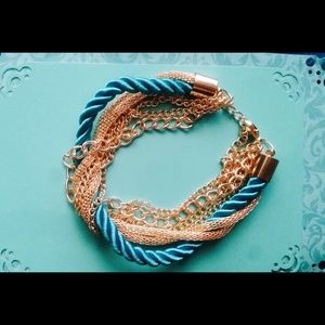 Handmade Aqua and Gold Chain Bracelet