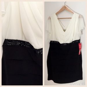 Pretty 16W cocktail dress. Black and cream.