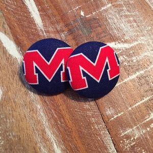 Any Ole Miss fans? Medium fabric button earrings!
