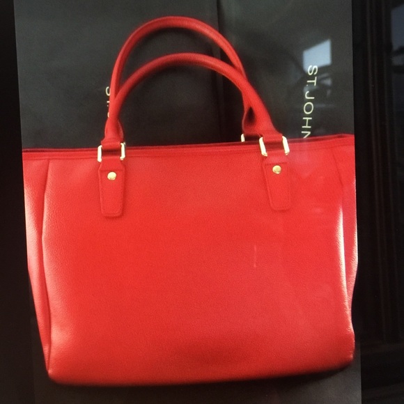 NEW ST JOHN KNIT CRIMSON RED LEATHER TOTE OR SHOULDER HAND BAG