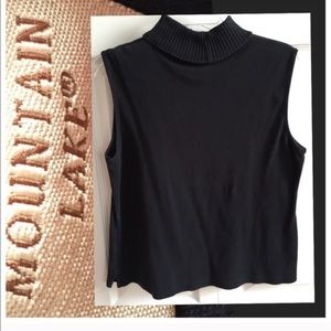 Black Sleeveless Mock Turtle Neck Top 100% Cotton