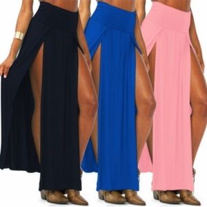 High waisted double slit maxiskirt