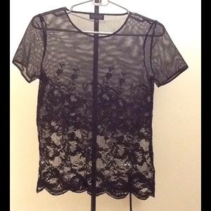 Topshop floral mesh party shirt