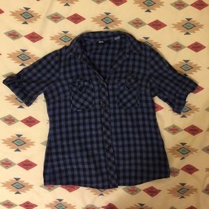UO Blue Flannel-Patterned Button Down