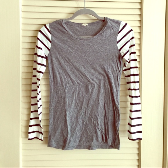 J. Crew Grey and Navy/White Striped LS Top