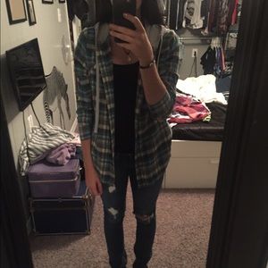 Teal and gray flannel with hood