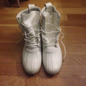 All white Bean Boots