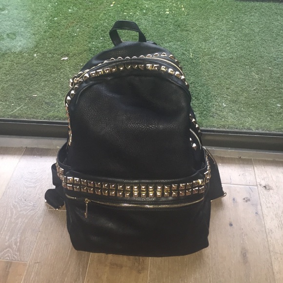 Black faux leather studded book bag