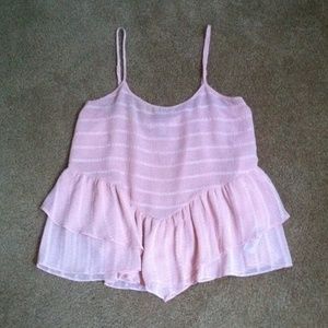 So pretty! Small, Pink, Short Ruffled Top!