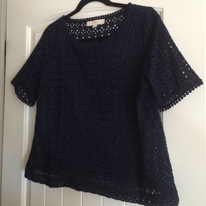 LOFT Navy Blue Eyelet Top