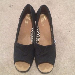 Black Canvas Toms Wedges