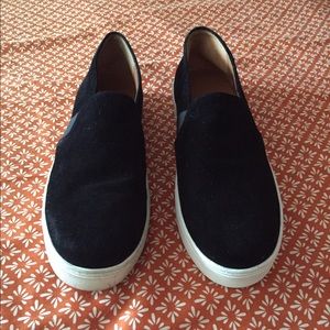 Vince black suede slip on sneakers