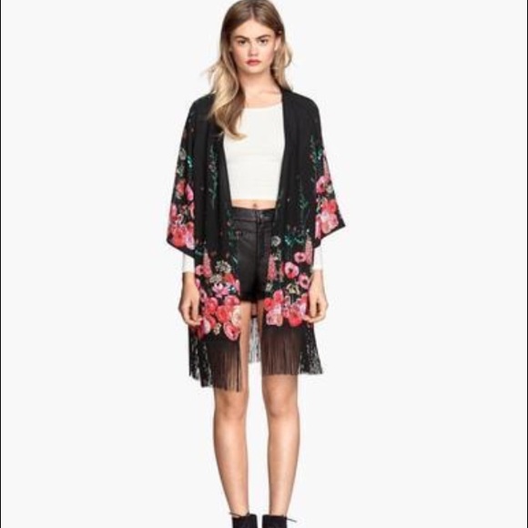 Black and Pink fringe kimono