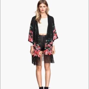 Black and Pink fringe kimono